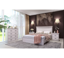 Спальня Неаполь 2 Ясень анкор светлый (патина "серебро") экокожа «polo» белая.