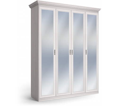 Шкаф 4-х дверный зеркальный Неаполь Ясень анкор светлый (патина "серебро")